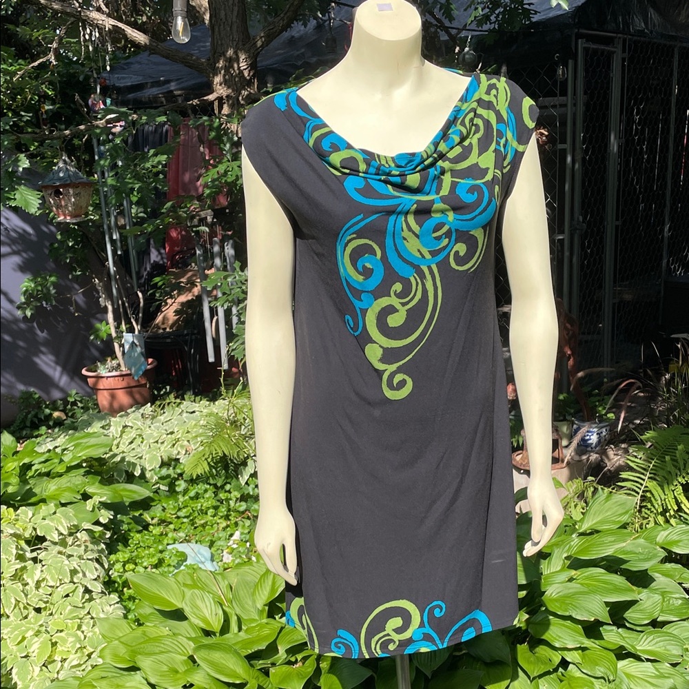 Signature Black Dress with Vibrant Swirls